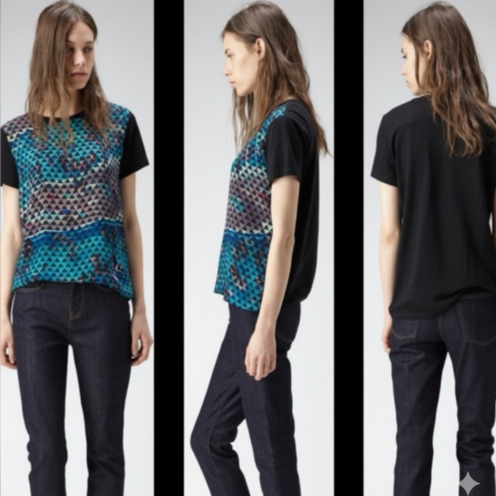 Proenza Schouler silk cotton geometric abstract boxy relaxed layered t-shirt